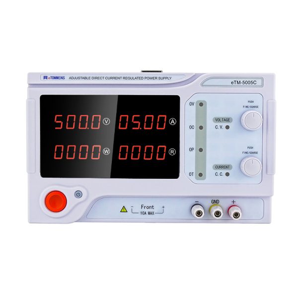 eTM-5002C, 2-Kob 0-500V 0-2A DC Variable Bench Power Supply with Encoder Adjustment Knob, OVP/OCP Settings, Output Enable/Disable Button