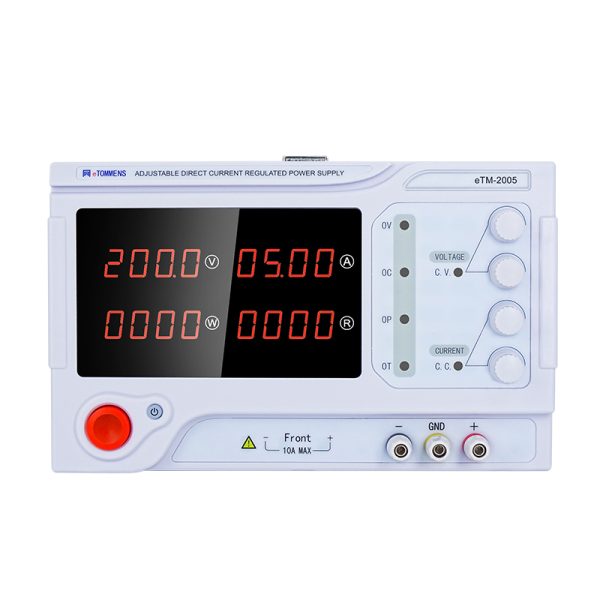 eTM-2005, 4-Kob DC Benchtop Power Supply Adjustable 200V 5A with 4-Digit LED Display, Output Enable/Disable Button, Encoder Coarse & Fine Adjustment Knob