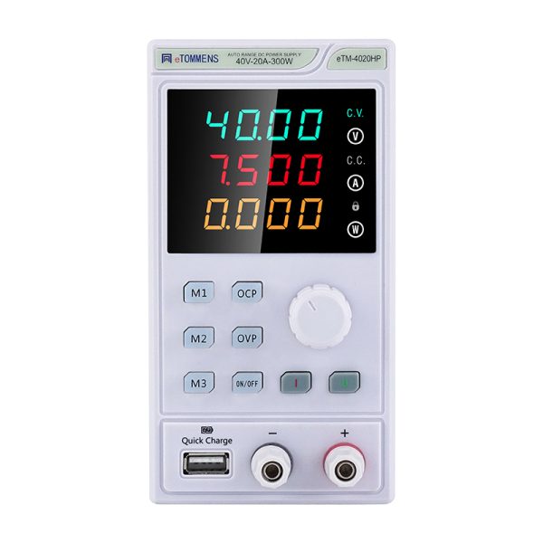 eTM-4020HP, 40V 20A Mini Adjustable Switching DC Regulated Bench Power Supply Programmable with USB Quick Charge Port, Remote Control, OVP/OCP Protections