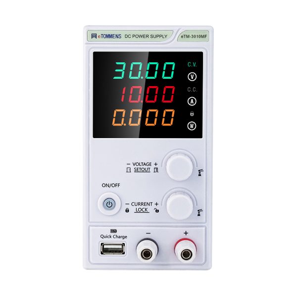 eTM-3010MF, Mini Variable DC Switching Regulated Bench Power Supply 30V 10A with USB Quick Charge, High Precision 4-Digit LED Display, OVP/OCP Settings