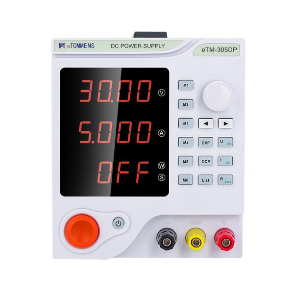 eTM-305DP, 30V 5A Regulated Linear DC Bench Power Supply Programmable with 4-Digit LED Display, Output Enable/Disable Button, Optional RS232/RS485/USB Port