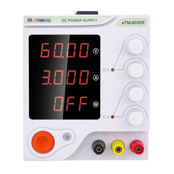 eTM-603DF, Variable Linear DC Power Supply Bench 0-60V 0-3A with LED Display, Multiple Safety Protections, Encoder Adjustment Knob