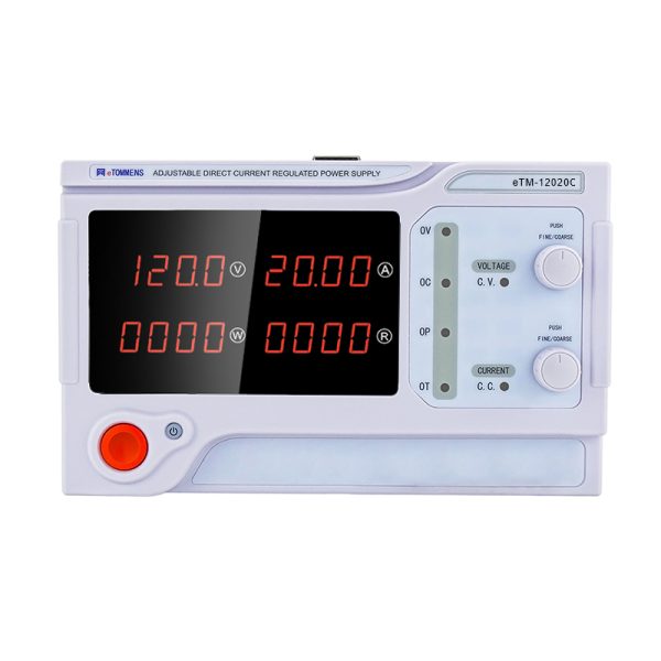 eTM-12020C, 2-Kob Benchtop Variable DC Power Supply 0-120V 0-20A with LED Display, Low Noise Smart Cooling Fan, 5 Powerful Safety Protections