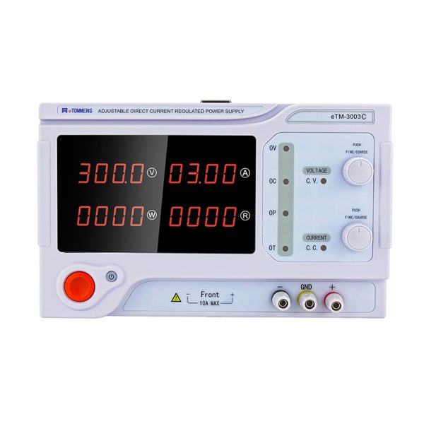 eTM-3003C, 2-Kob Benchtop Variable DC Power Supply 0-300V 0-3A with LED Display, Low Noise Smart Cooling Fan, 5 Powerful Safety Protections