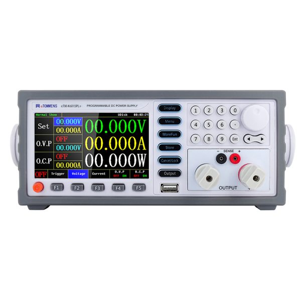 eTM-K6015SPL+, 60V 15A Programmable Switching Bench DC Power Supply with High Precision 6-Digit Color Screen, PC Software Control