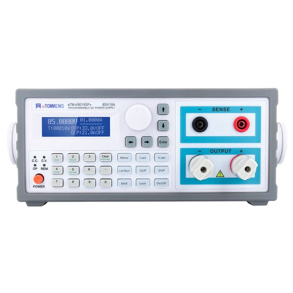 eTM-K6015SP+, High Precision DC Programmable Bench Power Supply Switching 0-60V 0-15A with 6-Digit Blue Screen, RS232 Communication Port, Adjustment Knob