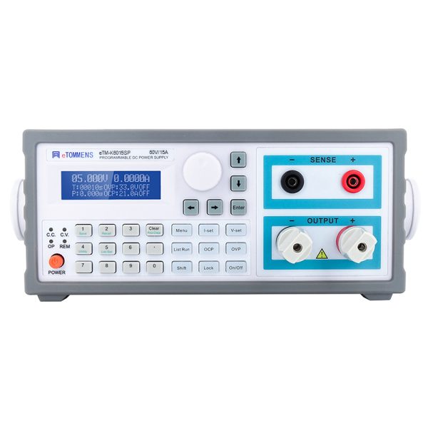 eTM-K6015SP, Programmable Switching DC Power Bench Supply 0-60V 0-15A with High Precision 5-Digit Blue Screen, Remote Control, Low Noise Cooling Fan