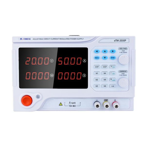 eTM-2050P, Programmable DC Lab Bench Power Supply 20V 50A with 4-Digit LED Display, Output Switch Control, RS485 Communication Port
